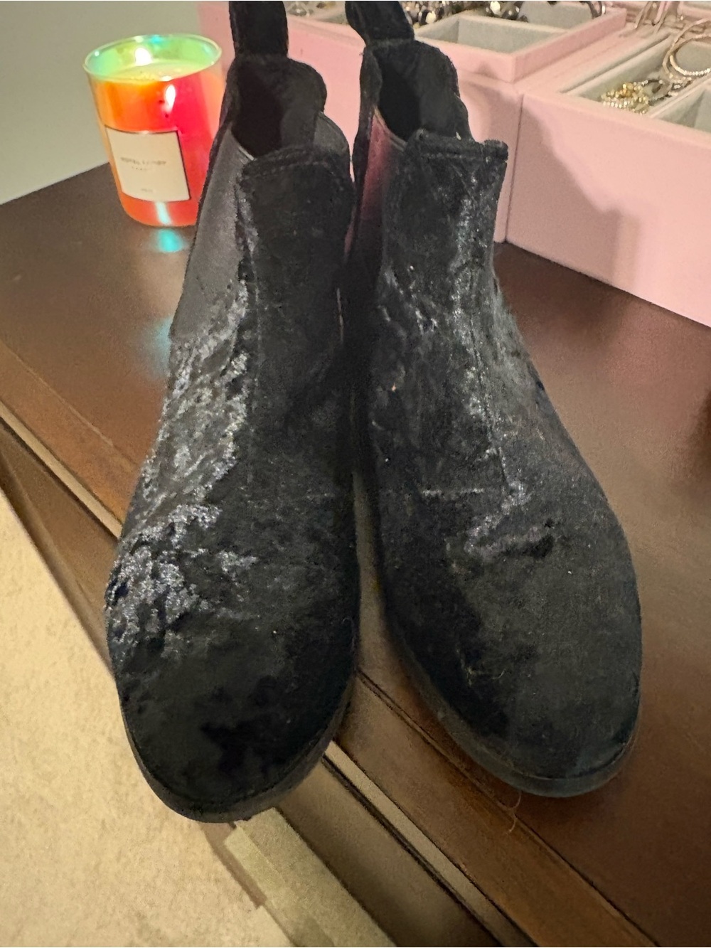 Tom’s Black Velvet Chelsea Boots